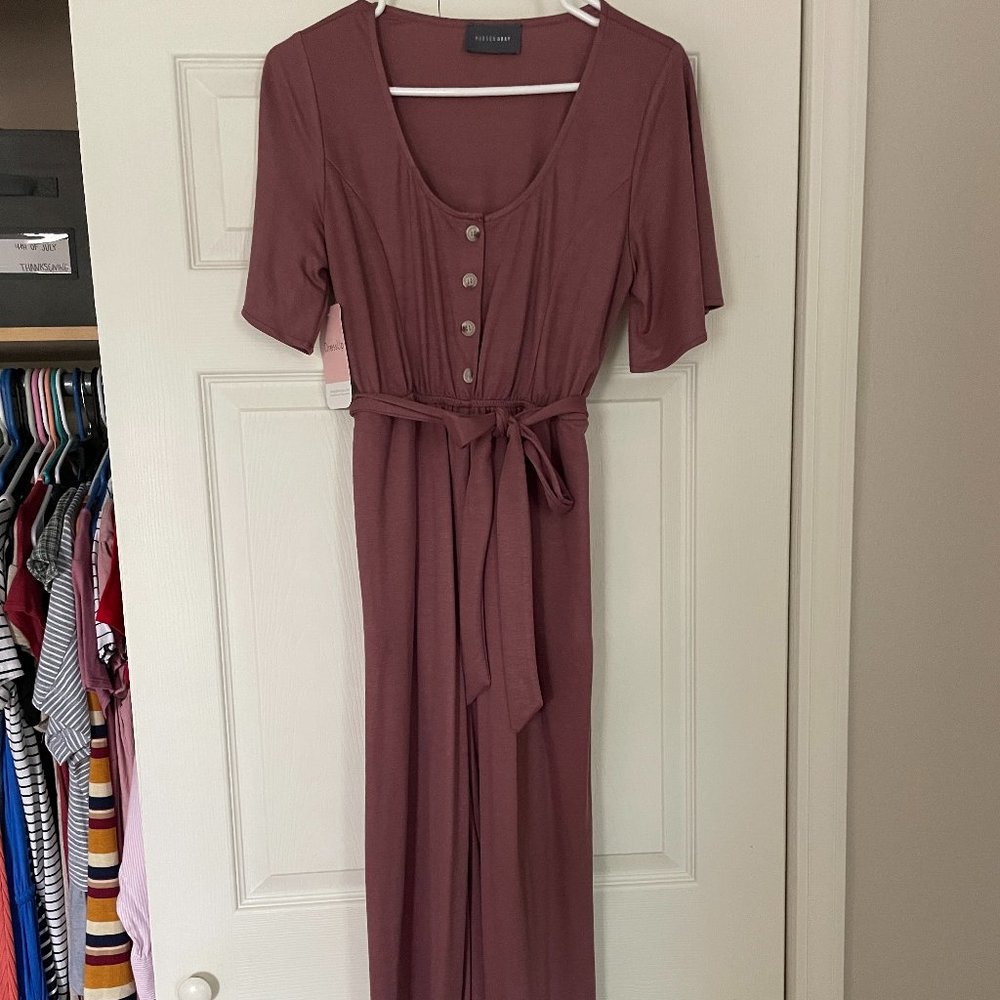 Button-Up Tie Waist Jumpsuit